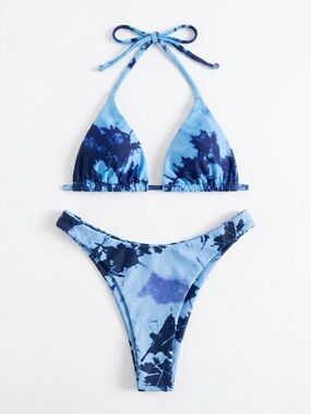 Blue Tie-Dye Triangle Bikini Set - Women Swim